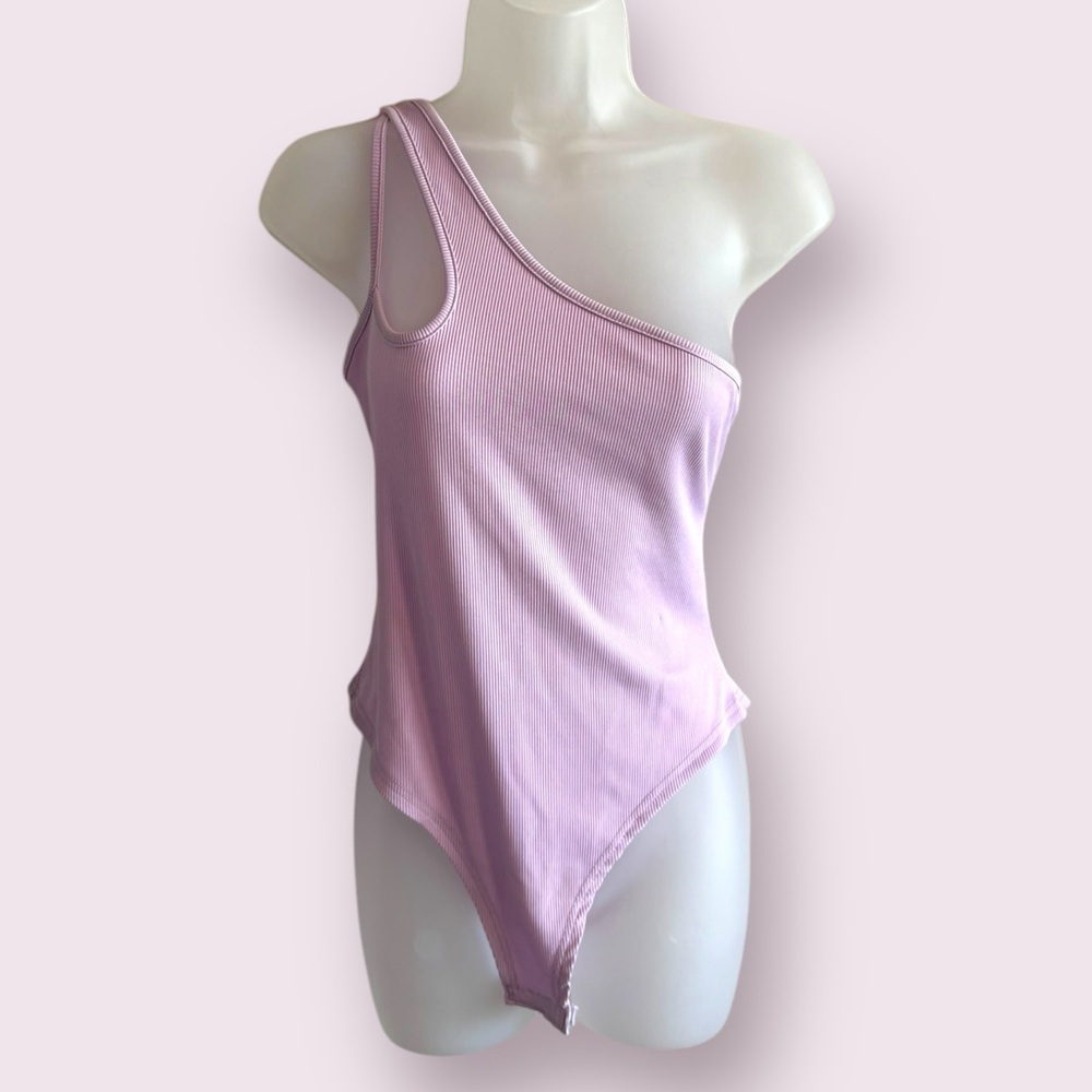 SHEIN Lilac One Shoulder Bodysuit Ribbed Asymmetrical Tank Size L
